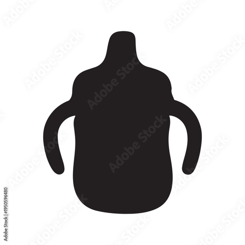 Baby sippy cup. Hand drawn doodle. Spill-proof mug with handles for baby drinking. Childhood. Vector line art illustration.
