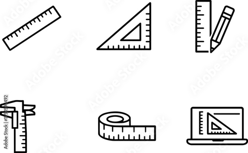Measurement tools engineering drafting line icons