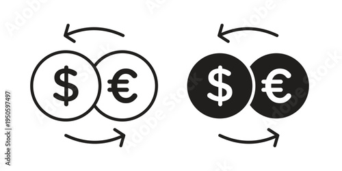 Money exchange icon concept. Glyph and line vector illustrations on white background