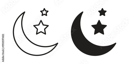 Moon stars icon concept. Glyph and line vector illustrations on white background
