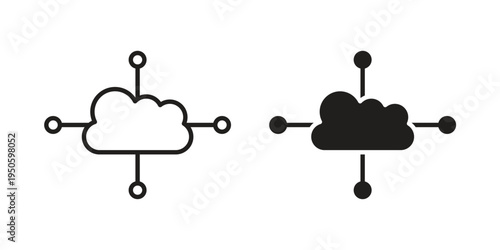 Network cloud icon concept. Glyph and line vector illustrations on white background