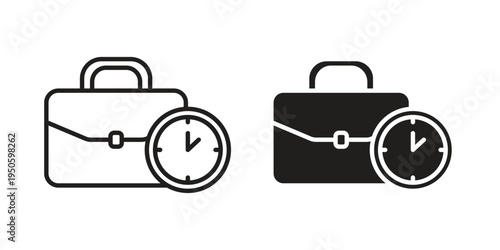 Office time icon concept. Glyph and line vector illustrations on white background