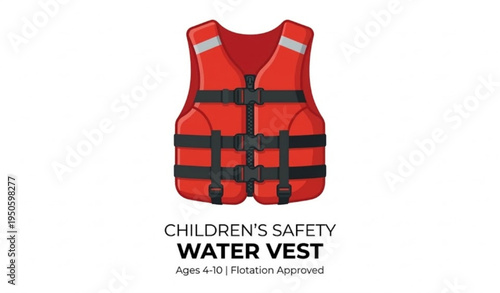 Children Safety Life Vest Jacket Red Flat Vector Illustration