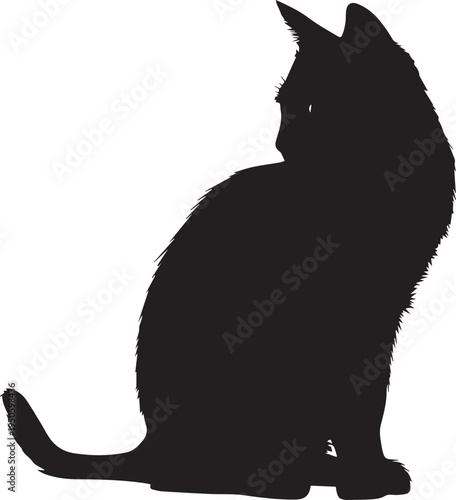 Black Cat Sitting and Looking Back Silhouette Vector