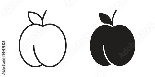 Peach icon concept. Glyph and line vector illustrations on white background