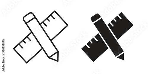 Pencil and ruler icon concept. Glyph and line vector illustrations on white background
