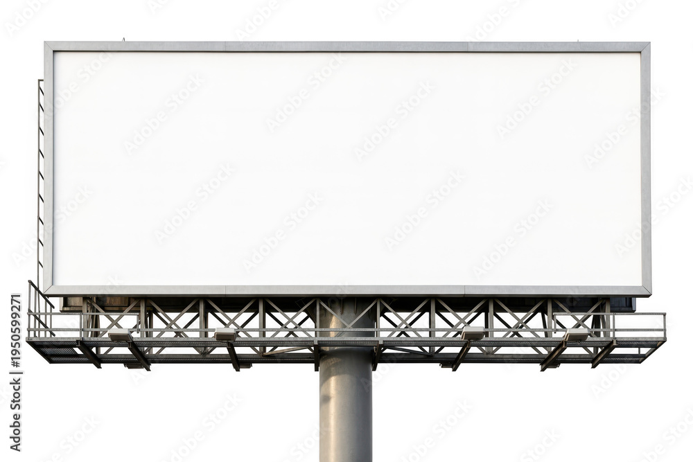 Fototapeta premium Large blank rectangular outdoor advertising billboard structure with a sturdy metal support frame isolated on transparent background