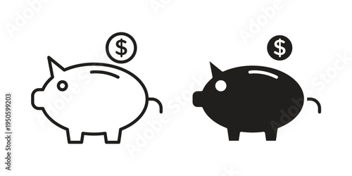 Piggy bank icon concept. Glyph and line vector illustrations on white background
