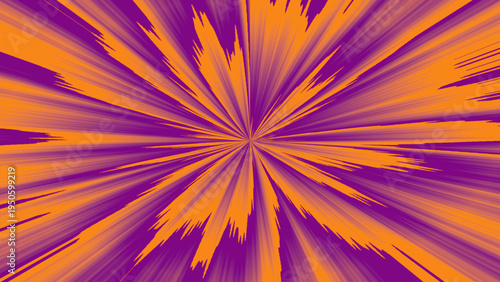 Abstract radial burst vector with orange and purple alternating streaks and dynamic starburst design