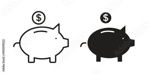 Piggy bank icon concept. Glyph and line vector illustrations on white background