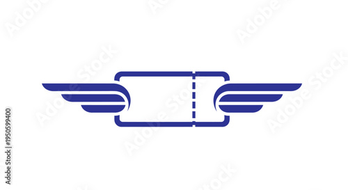 Stylized airplane wings with travel ticket, flight booking and fast travel concept logo, isolated white background.