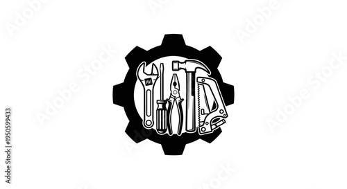 Black Gear with Assortment of Hand Tools Inside on Isolated White Background