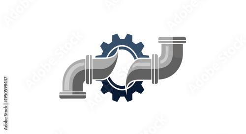 Industrial Gear Integrated with Plumbing Pipes for Fluid System on Isolated White Background