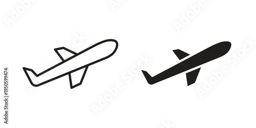 Plane icon concept. Glyph and line vector illustrations on white background