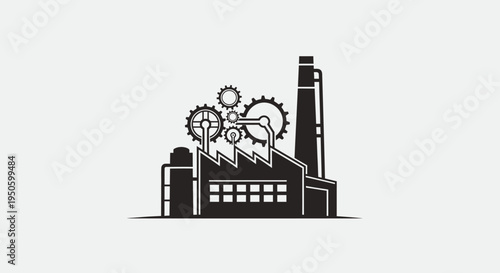 Industrial Factory Building with Chimney and Gears in Bright Studio