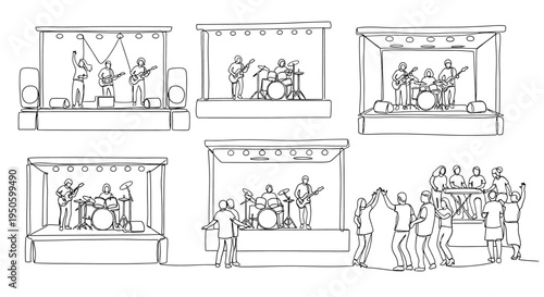 concert sketch, band performing on stage