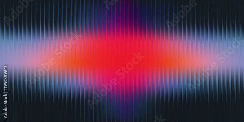 Optical glass interference pattern, horizontal luminous red pulse on vertical ribbed black field with cold blue halo, dramatic digital backdrop, vector illustration