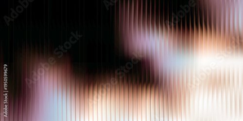 Abstract reeded glass distortion background, vertical copper brown gradient with soft white light leak on dark field, moody noir atmosphere, vector illustration