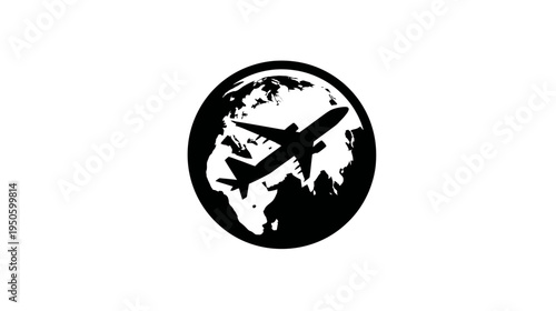 World travel concept icon with airplanes flying over the globe, symbolizing international air transport, exploration, and worldwide connection.