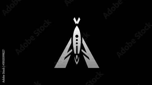 Sleek abstract rocket design ascending against a black backdrop, symbolizing technological innovation, startup growth, and future aspirations.