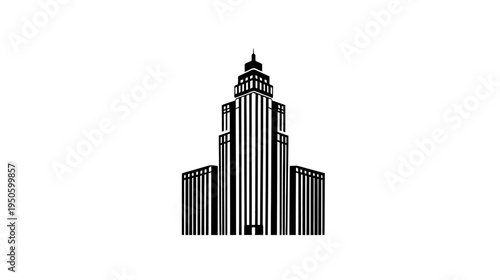 Classic Skyscraper Vector Illustration. Elegant Tall Urban Building Icon in Black and White Architecture Design Element