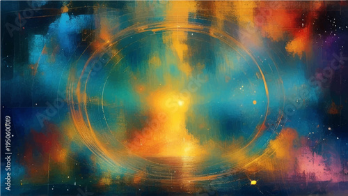 Abstract colorful grunge background featuring a fractal nebula design that blends smoke and fire textures into an imaginative conceptual illustration of universal energy and consciousness