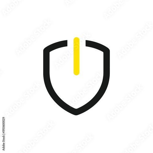 Modern Security Shield with Power Button Icon. Digital Protection, Cybersecurity, Data Safety Symbol, and User Interface Concept.