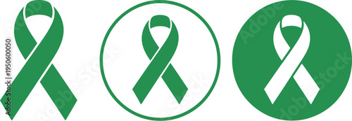 Mental health awareness ribbon icon set, minimalist black and white icons of awareness ribbons promoting mental wellness, support, and healthcare initiatives.