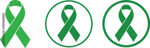 Mental health awareness ribbon icon set, black vector symbols representing mental health support, wellbeing, and advocacy for awareness campaigns and healthcare design.