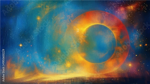 Abstract colorful grunge background featuring a fractal nebula design that blends smoke and fire textures into an imaginative conceptual illustration of universal energy and consciousness