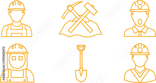 Labor day workers icons featuring construction and industrial symbols
