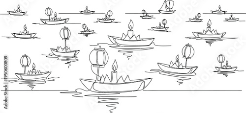 boats on water, nautical scene, black and white illustration
