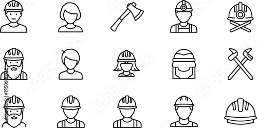 Labor day workers icons set honoring american labor