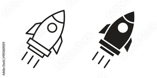 Rocket launch icon concept. Glyph and line vector illustrations on white background