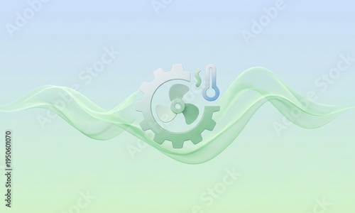 Minimal 3D Illustration of Floating HVAC Icon Surrounded by Soft Elements