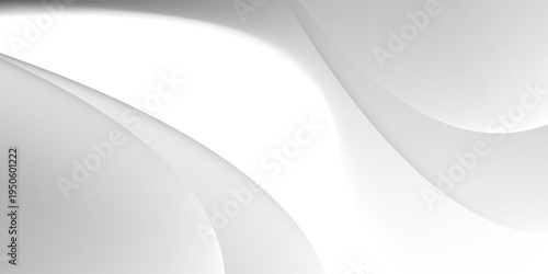 White abstract waves smooth 3D background texture. Light gray curves flow elegantly to form fluid liquid shape. Minimalist wallpaper design suits business presentations perfectly.