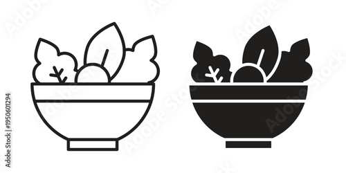 Salad icon concept. Glyph and line vector illustrations on white background