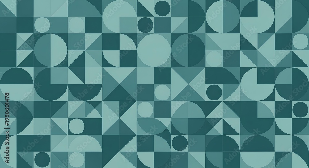 Fototapeta premium Geometric shapes in various teal hues create abstract pattern