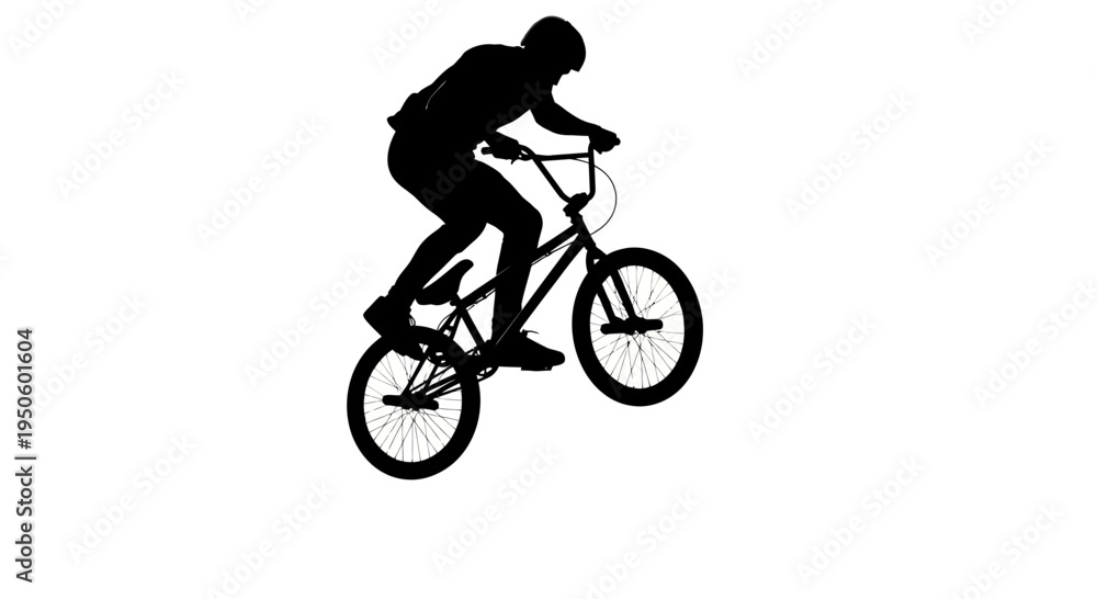 Naklejka premium Man riding bicycle in mid air.