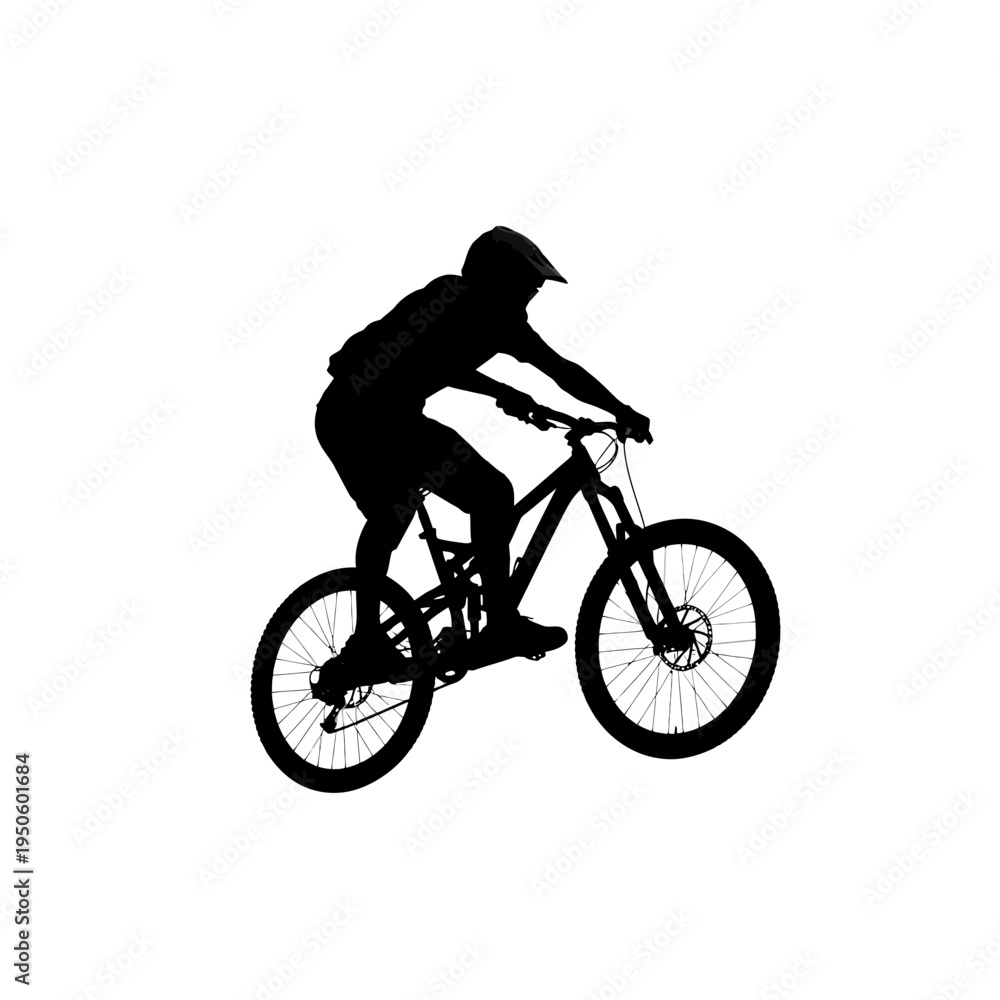 Obraz premium Man Riding Mountain Bike Silhouette Profile.