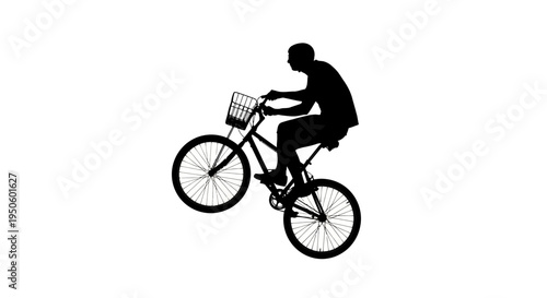 Man Riding Bicycle with Basket.