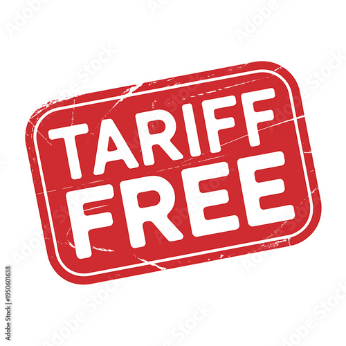 Red Tariff Free Stamp with White Letters and Rectangle Border