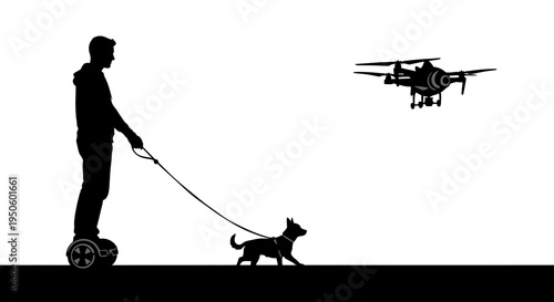 Man riding scooter with dog.