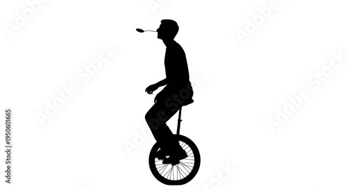 Man Riding Unicycles Silhouette Profile.
