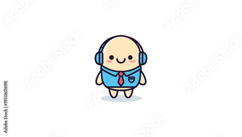A cute cartoon character of a professional office worker wearing blue headphones and a necktie Vector