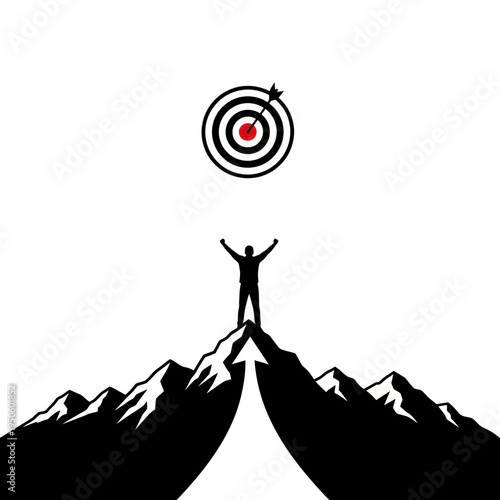 Man standing on mountain with target.