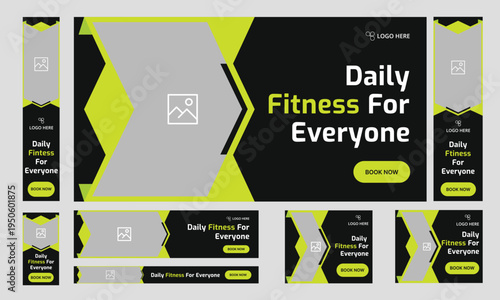 Customizable vector gym fitness social media post banner template set, Sports social media square banner, Workout exercise social media promotion design. Vector eps 10 file format