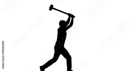 Man swinging large heavy hammer.