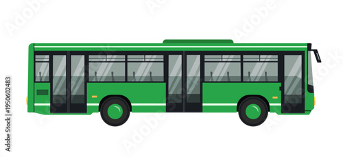 Green city bus isolated on white background. Public transport side view. Vector stock