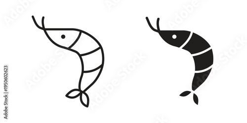 Shrimp icon concept. Glyph and line vector illustrations on white background